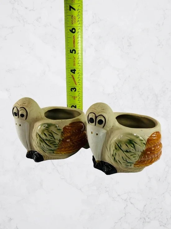Pair Ceramic Pelican Planters Bud Vase Succulents Small Plants Beach Life Bird - Picture 8 of 9